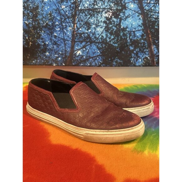 Gucci Shoes Microguccissima Leather Slip On Sneakers 466872 Size 8 - Picture 1 of 9